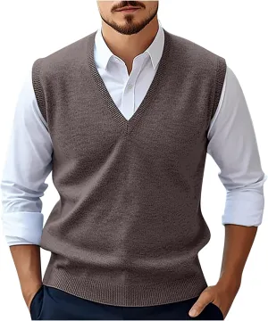 Mens Sweater Vest Wool Blend Knitted Vests Sweaters Classic Rib V-Neck Sleeveless Winter Warm Pullover Waistcoat