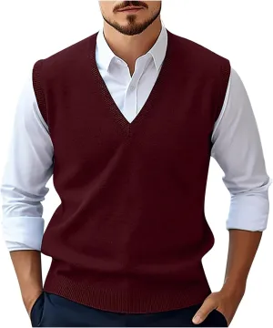 Mens Sweater Vest Wool Blend Knitted Vests Sweaters Classic Rib V-Neck Sleeveless Winter Warm Pullover Waistcoat