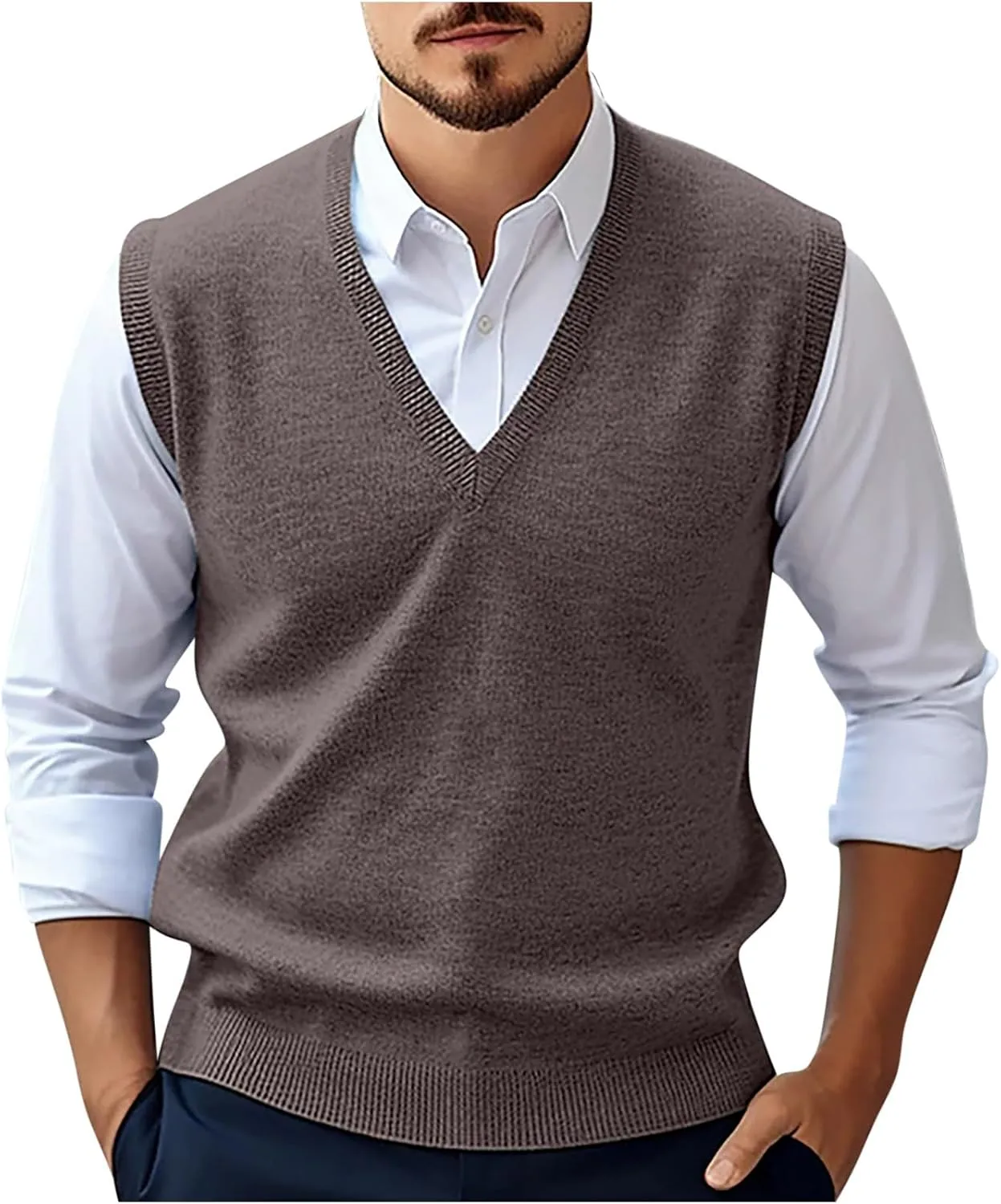 Mens Sweater Vest Wool Blend Knitted Vests Sweaters Classic Rib V-Neck Sleeveless Winter Warm Pullover Waistcoat