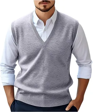 Mens Sweater Vest Wool Blend Knitted Vests Sweaters Classic Rib V-Neck Sleeveless Winter Warm Pullover Waistcoat
