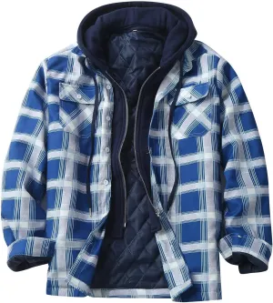 Mens Sweatshirt Winter Fashion Casual Plaid Pocket Hooded Zipper Buckle Composite Coat Jacket Thick Coat Weighted