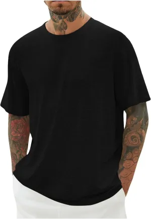 Mens T Shirts Round Neck T Shirts Casual Short Sleeve Slim Fit Muscle Shirts Summer Solid Crewneck Basic Tees Tops