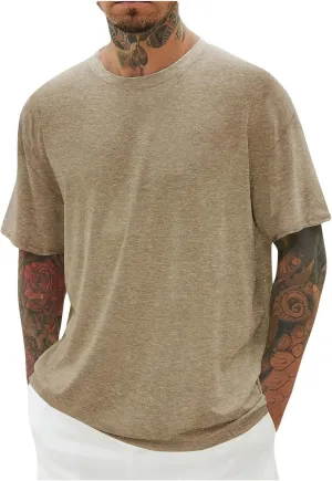 Mens T Shirts Round Neck T Shirts Casual Short Sleeve Slim Fit Muscle Shirts Summer Solid Crewneck Basic Tees Tops
