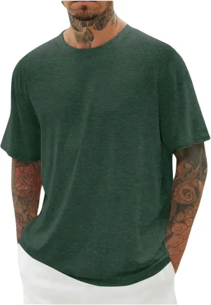 Mens T Shirts Round Neck T Shirts Casual Short Sleeve Slim Fit Muscle Shirts Summer Solid Crewneck Basic Tees Tops