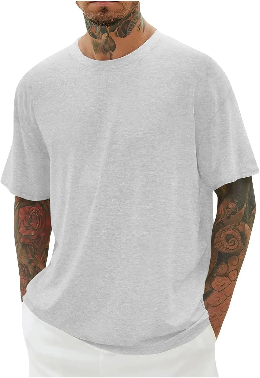 Mens T Shirts Round Neck T Shirts Casual Short Sleeve Slim Fit Muscle Shirts Summer Solid Crewneck Basic Tees Tops