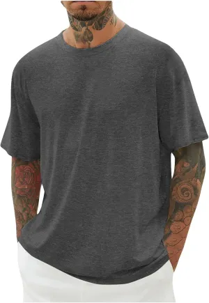 Mens T Shirts Round Neck T Shirts Casual Short Sleeve Slim Fit Muscle Shirts Summer Solid Crewneck Basic Tees Tops