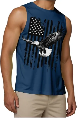 Mens Tank Tops Beach Summer Sleeveless American Flag Graphic Shirts Vacation 4th of July Patriotic Muscle Gym Tank Top