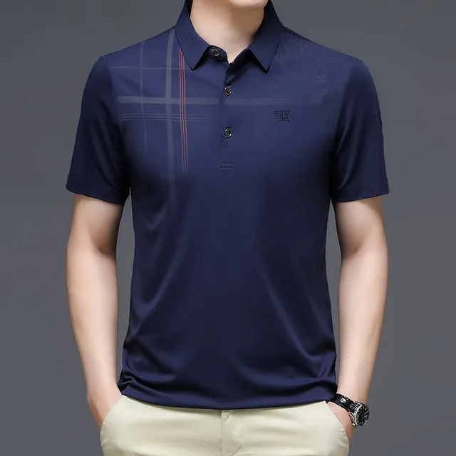 Men's Tee Shirt Short Sleeve Casual Business Clothing Polos Shirts Slim Fit