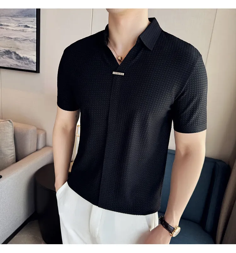 Men's Thin Waffle Short-sleeved Polo Shirt