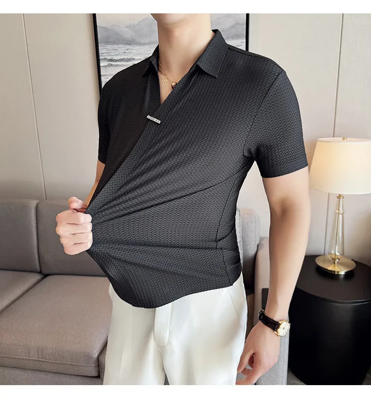 Men's Thin Waffle Short-sleeved Polo Shirt