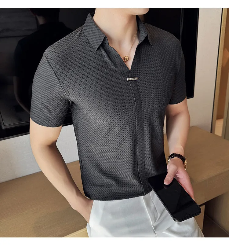 Men's Thin Waffle Short-sleeved Polo Shirt