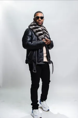 Men's Trey Biker With Real Chinchilla Fur Collar [Black]