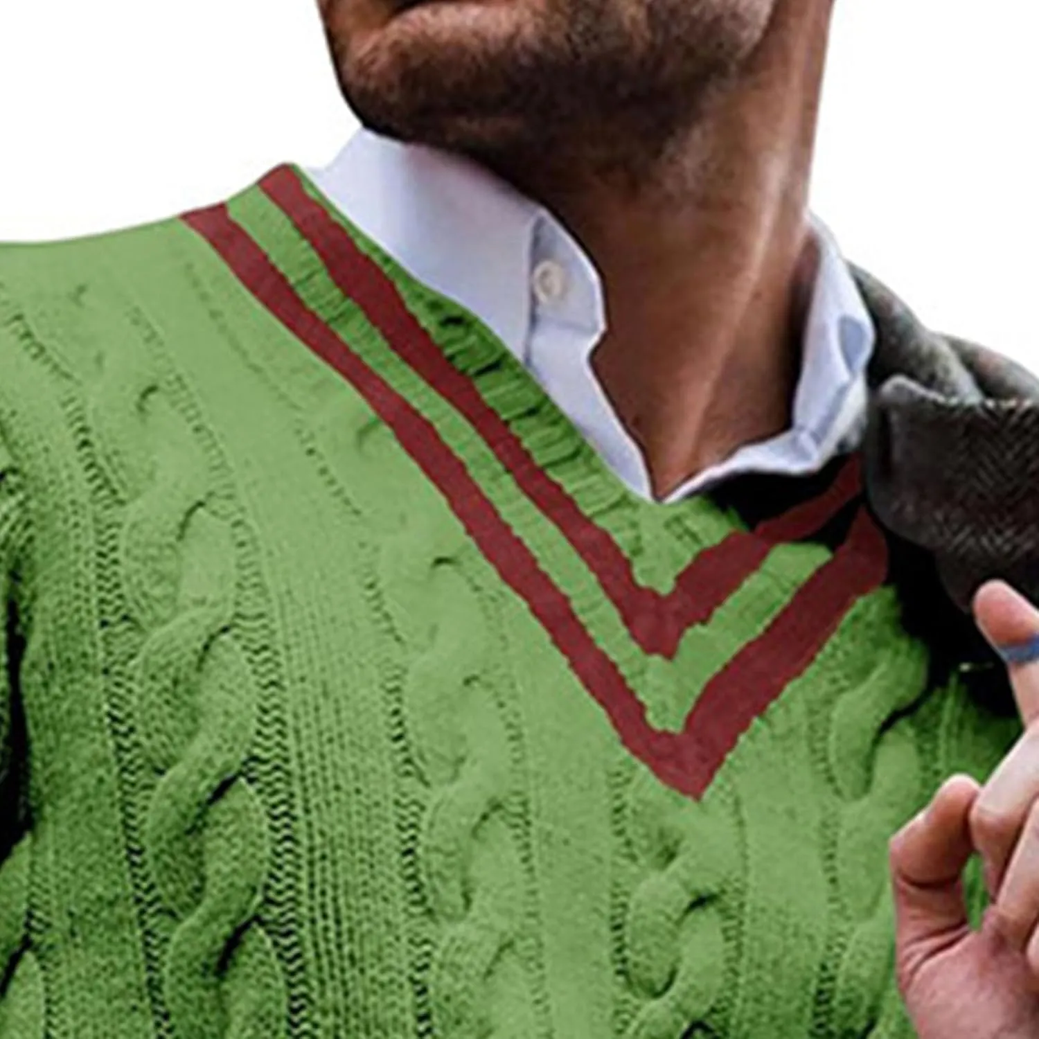 Men's V-Neck Color Matching Sweater Male Ribbed Knitted Cable Slim Fit Pullovers Man Color Block Ribbed Sweaters