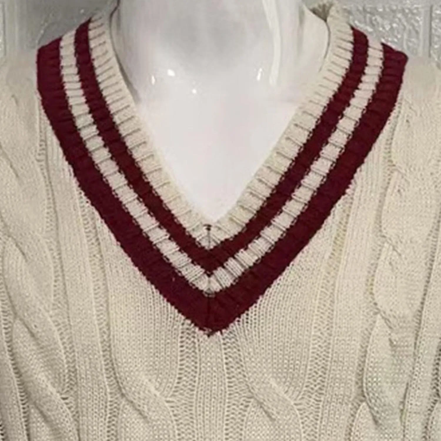 Men's V-Neck Color Matching Sweater Male Ribbed Knitted Cable Slim Fit Pullovers Man Color Block Ribbed Sweaters