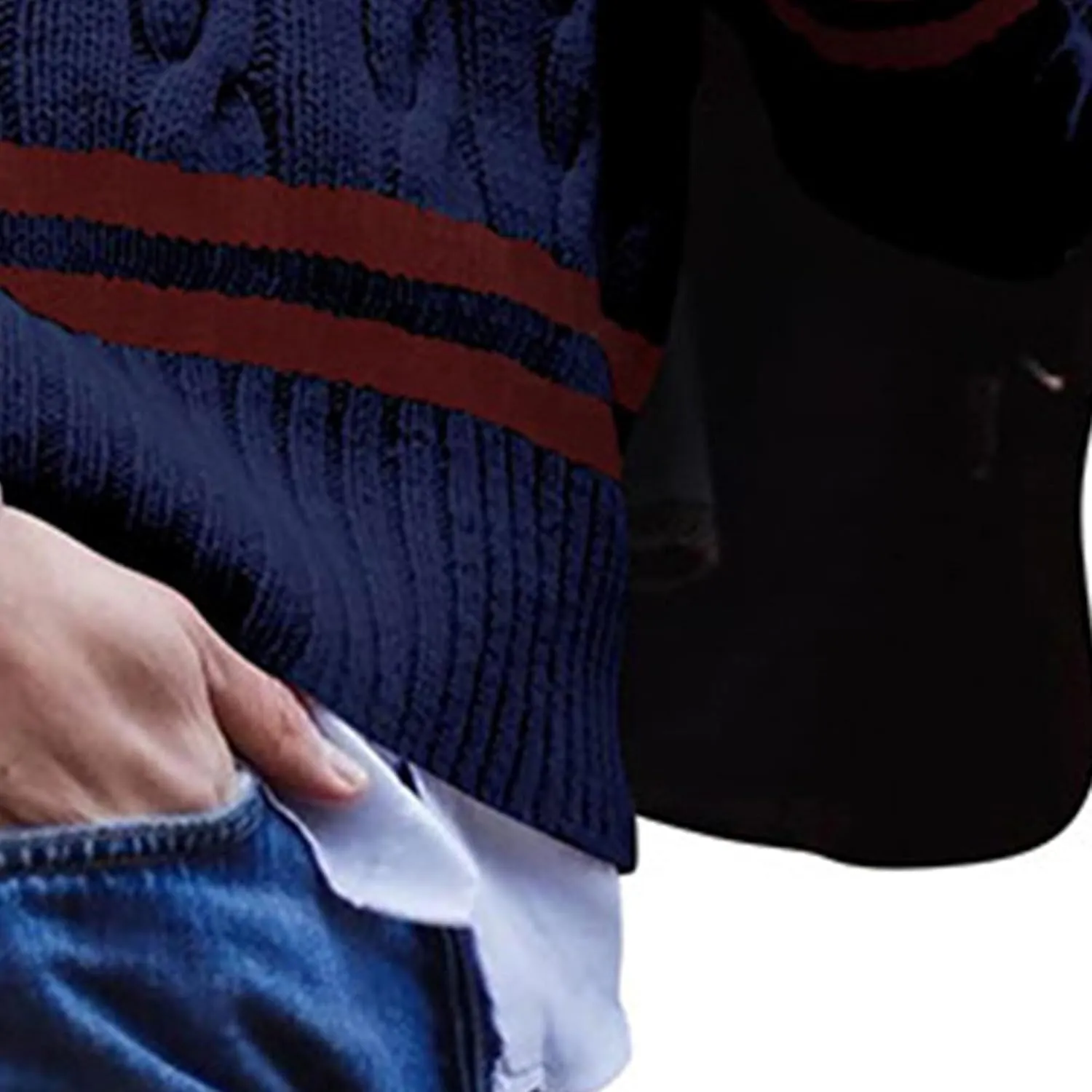 Men's V-Neck Color Matching Sweater Male Ribbed Knitted Cable Slim Fit Pullovers Man Color Block Ribbed Sweaters