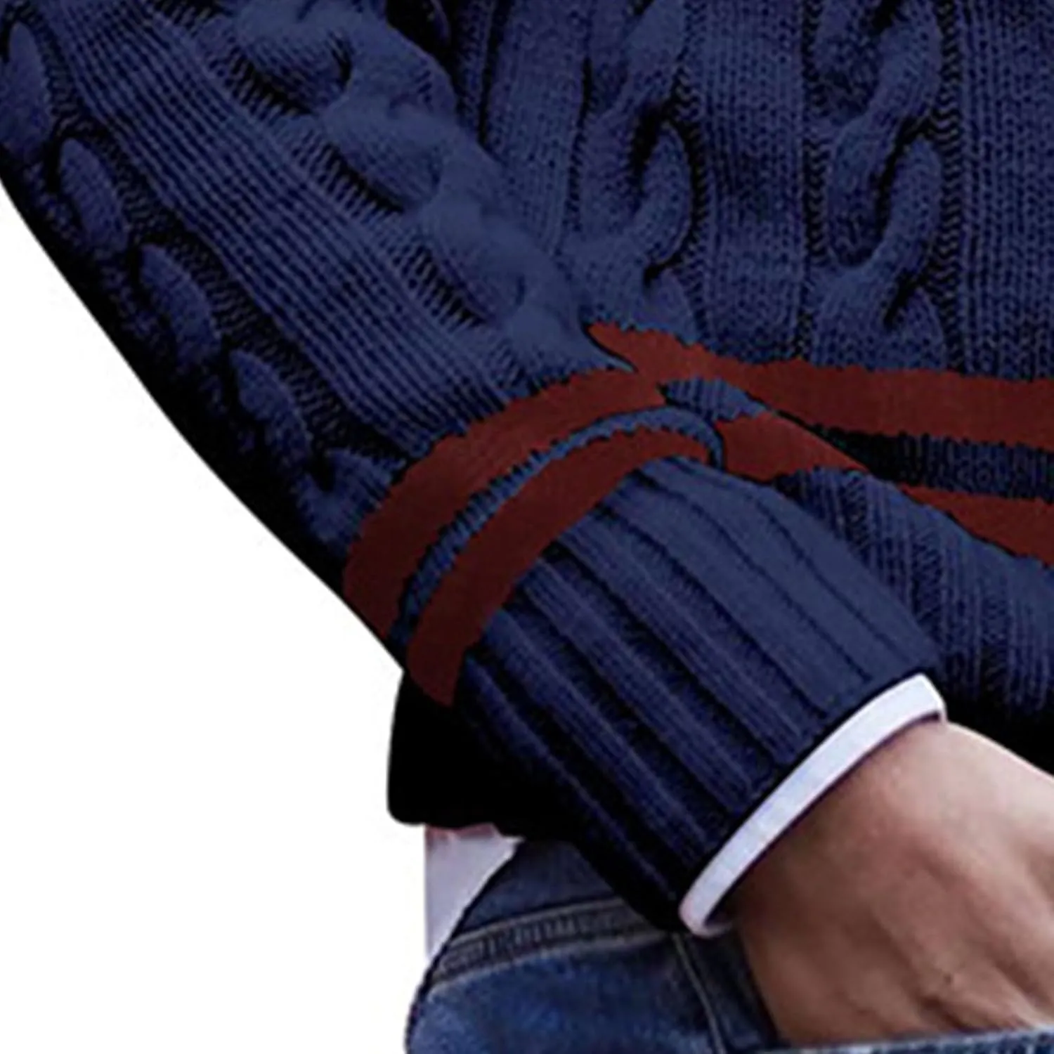 Men's V-Neck Color Matching Sweater Male Ribbed Knitted Cable Slim Fit Pullovers Man Color Block Ribbed Sweaters