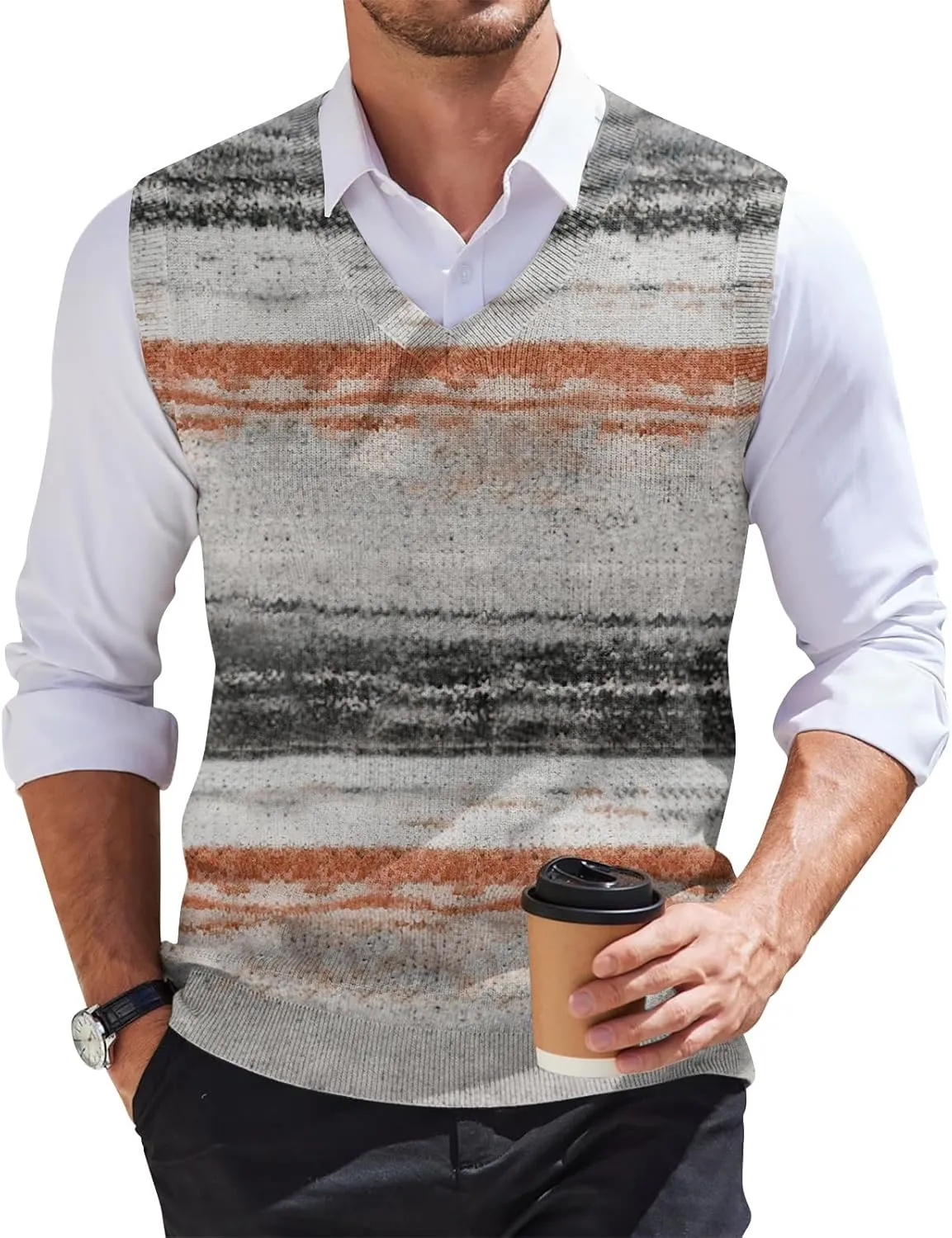 Mens Vest V Neck Sleeveless Knit Pullover Sweater Vest Casual Business Work Slim Fit Lightweight Coat Tops 2025