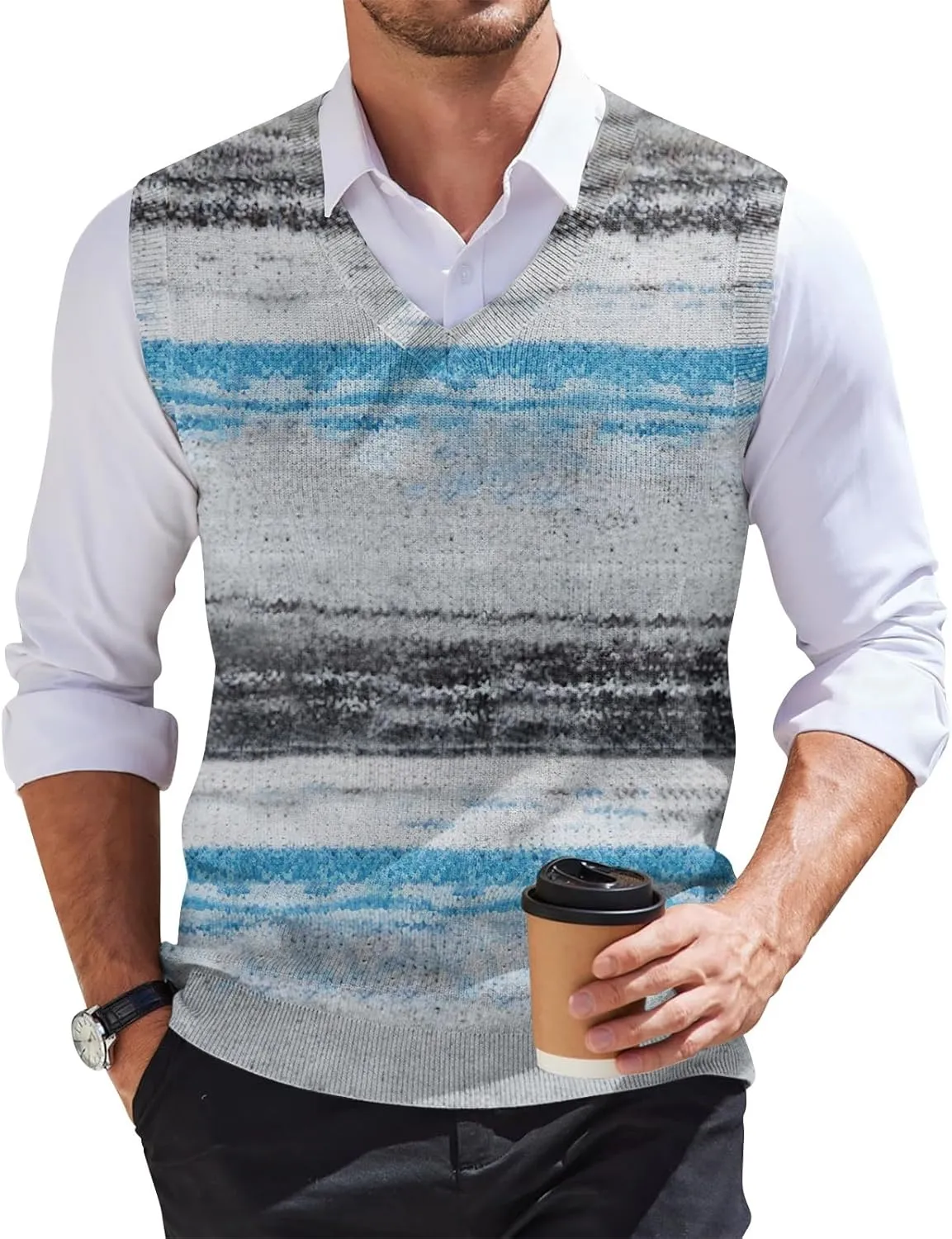 Mens Vest V Neck Sleeveless Knit Pullover Sweater Vest Casual Business Work Slim Fit Lightweight Coat Tops 2025