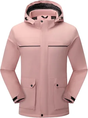 Men's Waterproof Rain Jacket with Detachable Hood Casual Zip Up Lightweight Raincoat Outdoor Softshell Windbreaker