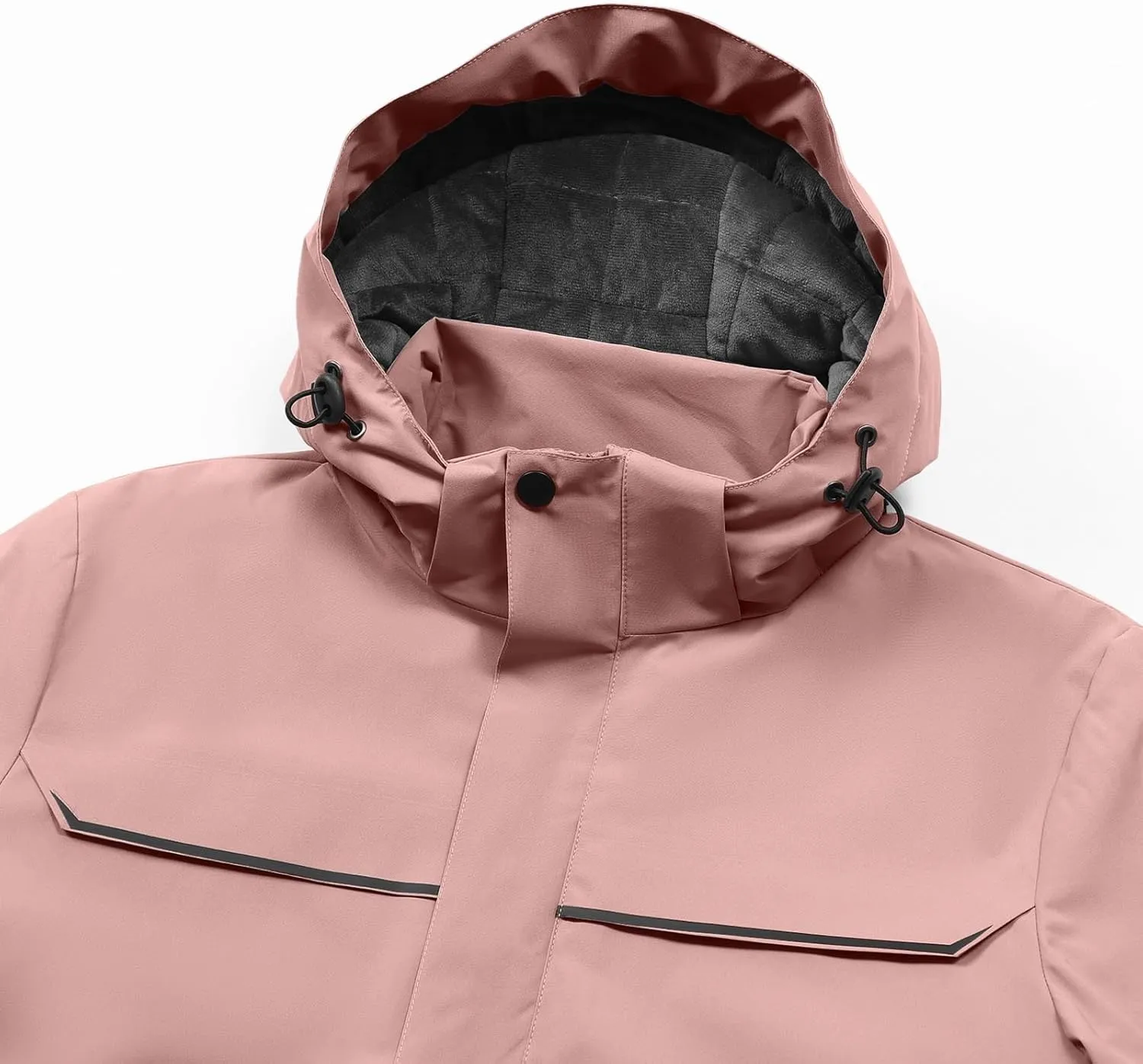 Men's Waterproof Rain Jacket with Detachable Hood Casual Zip Up Lightweight Raincoat Outdoor Softshell Windbreaker