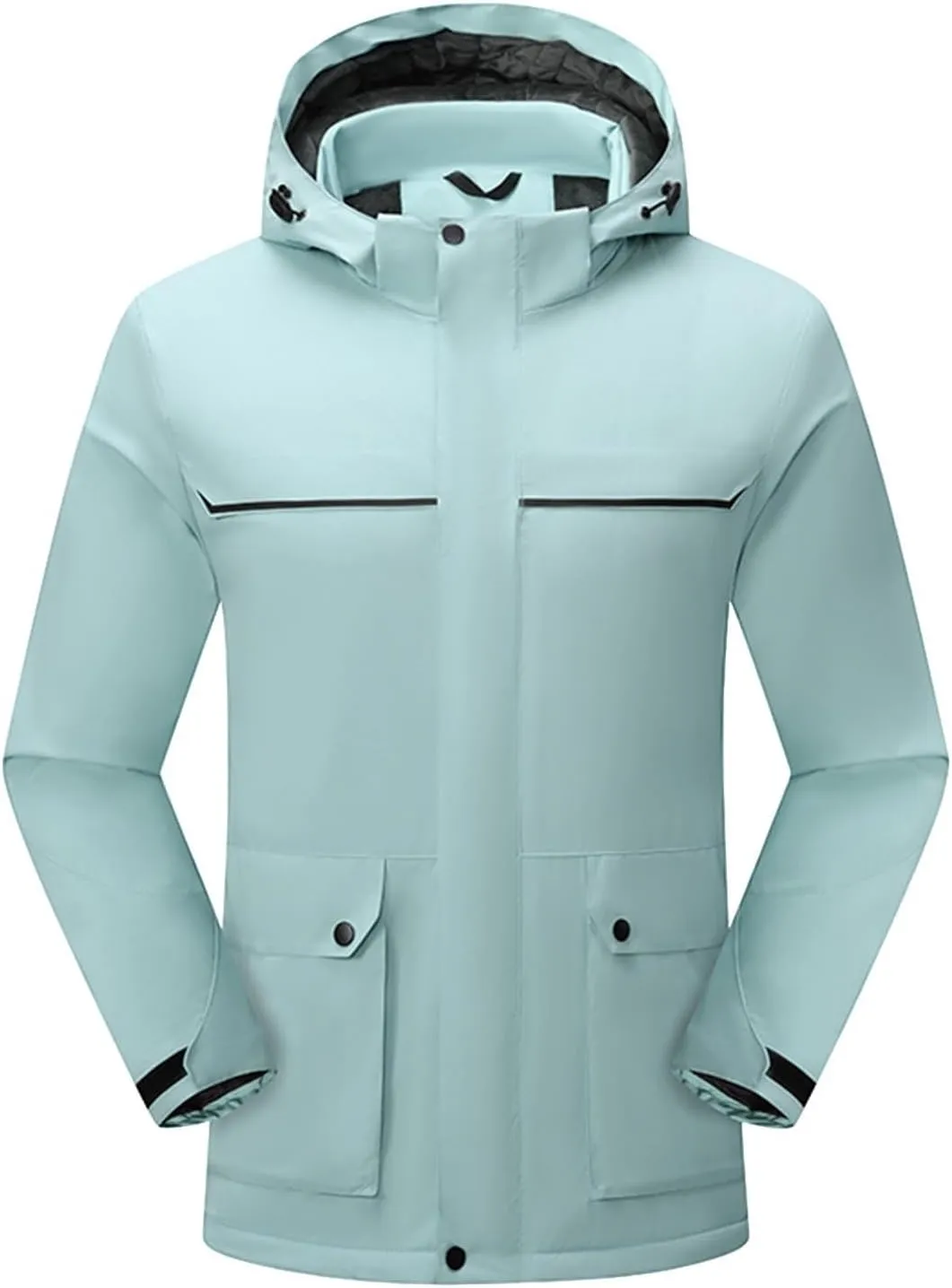 Men's Waterproof Rain Jacket with Detachable Hood Casual Zip Up Lightweight Raincoat Outdoor Softshell Windbreaker