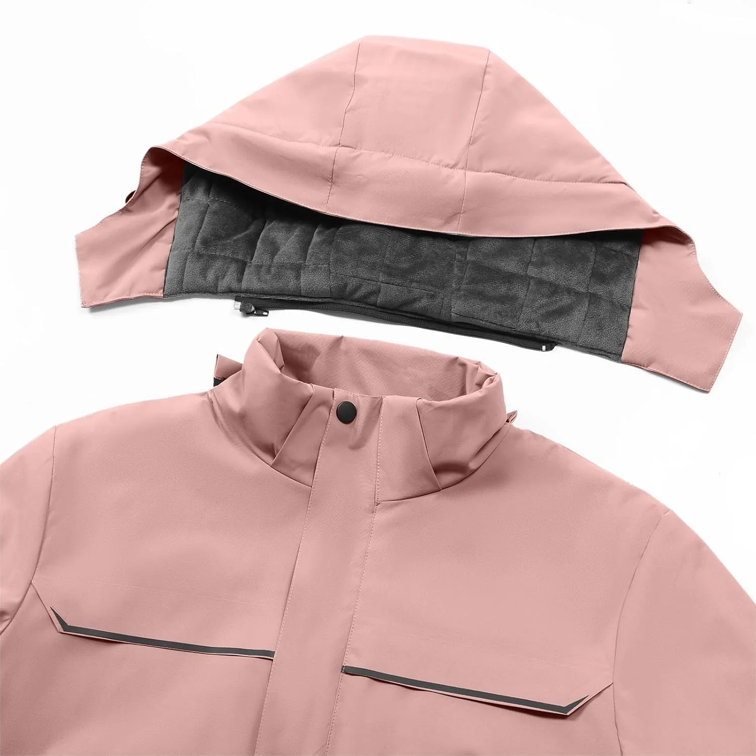 Men's Waterproof Rain Jacket with Detachable Hood Casual Zip Up Lightweight Raincoat Outdoor Softshell Windbreaker