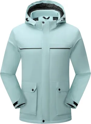 Men's Waterproof Rain Jacket with Detachable Hood Casual Zip Up Lightweight Raincoat Outdoor Softshell Windbreaker