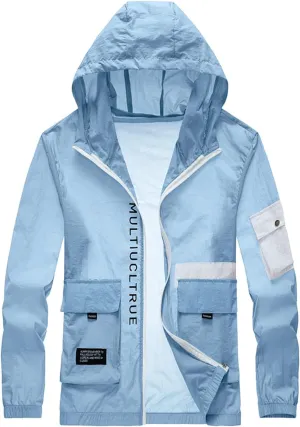 Mens Windproof Jacket Waterproof Lightweight Mountain Sport Jacket Relaxed Fit Hooded Windbreaker Raincoat