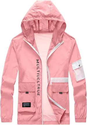 Mens Windproof Jacket Waterproof Lightweight Mountain Sport Jacket Relaxed Fit Hooded Windbreaker Raincoat