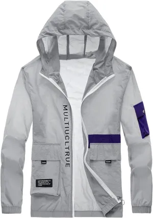 Mens Windproof Jacket Waterproof Lightweight Mountain Sport Jacket Relaxed Fit Hooded Windbreaker Raincoat