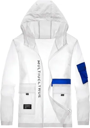 Mens Windproof Jacket Waterproof Lightweight Mountain Sport Jacket Relaxed Fit Hooded Windbreaker Raincoat