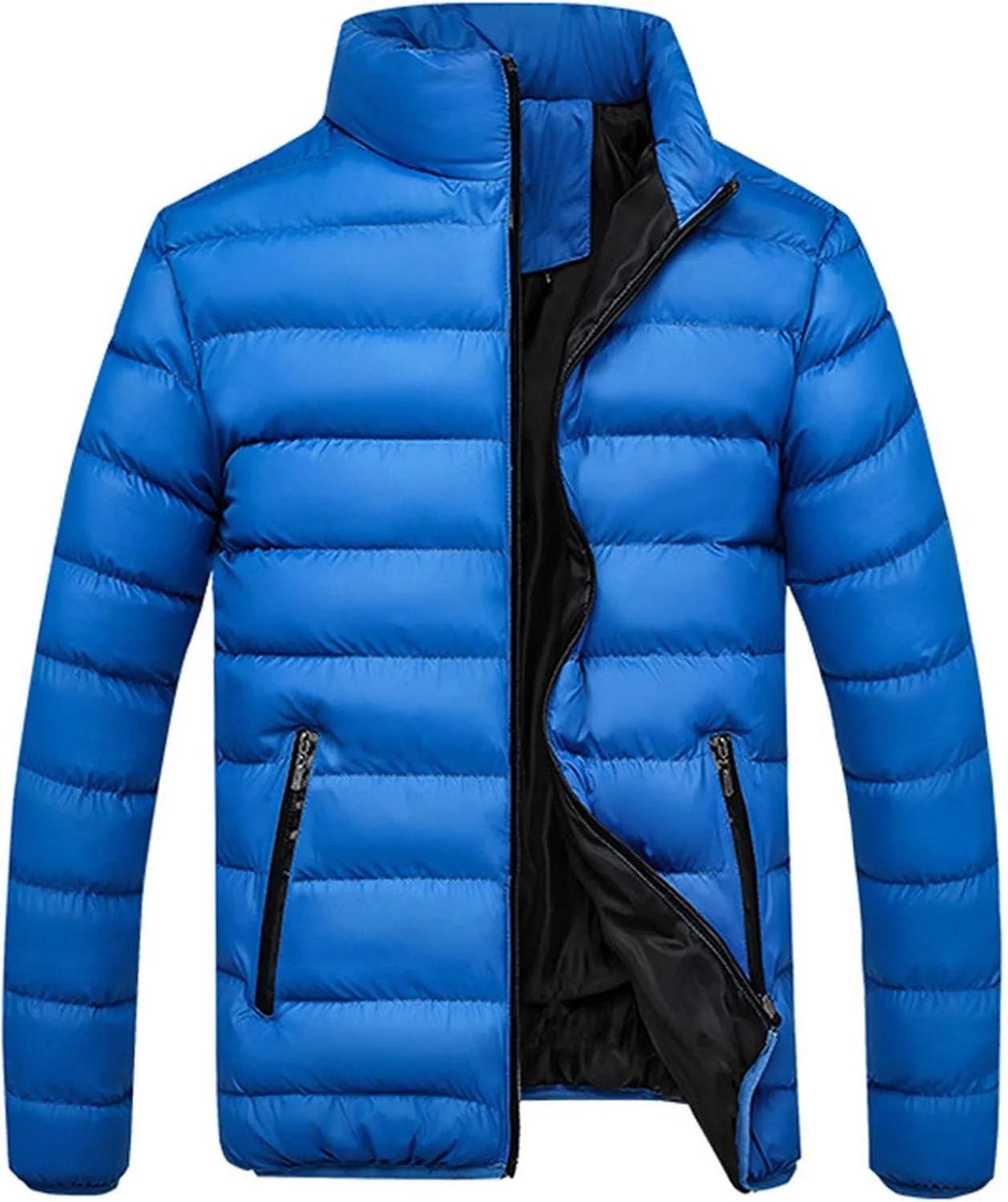 Mens Winter Jacket No Hood Quilted Puffer Down Jacket Full Zip Up Warm Thick Coats Cold Weather Work Outerwear