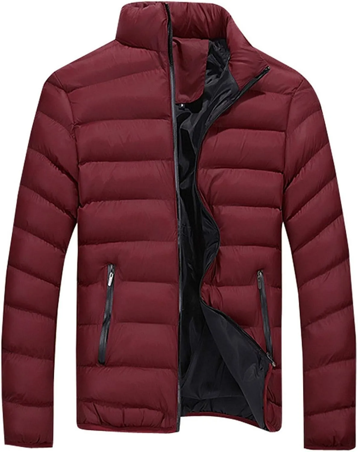 Mens Winter Jacket No Hood Quilted Puffer Down Jacket Full Zip Up Warm Thick Coats Cold Weather Work Outerwear