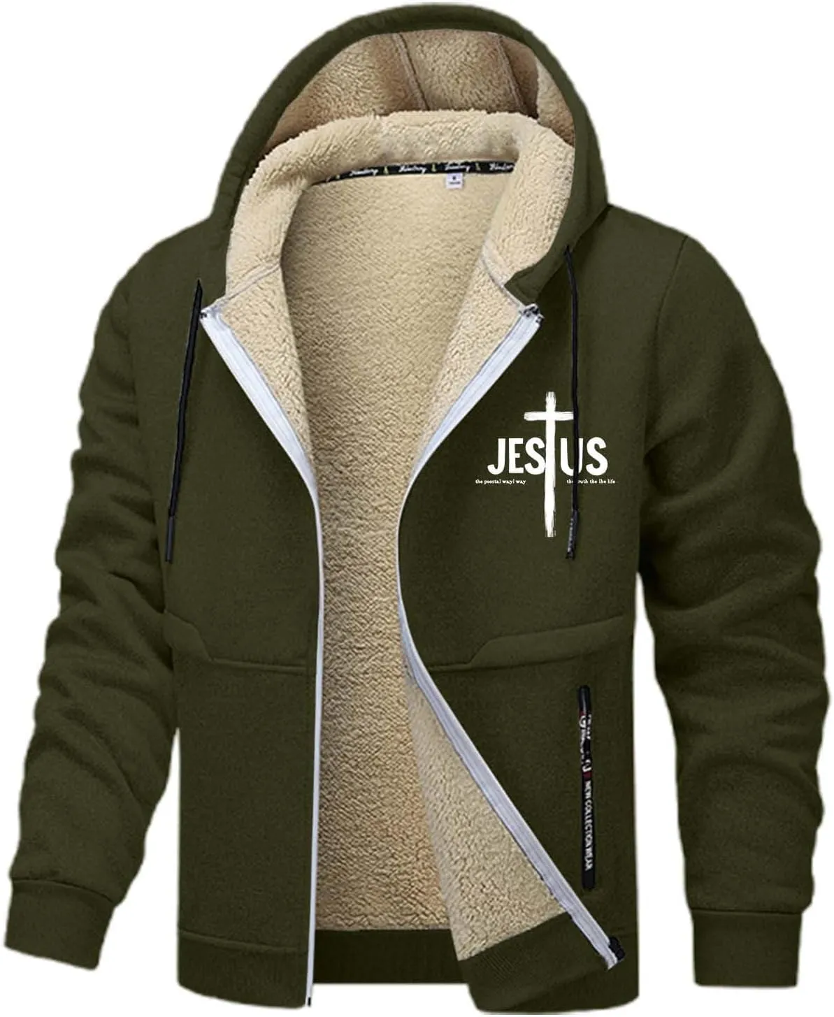Mens Zip up Hoodie Warm Sherpa Fleece Lined Winter Jackets Casual Long Sleeve Hooded Drawstring Coats with Pockets