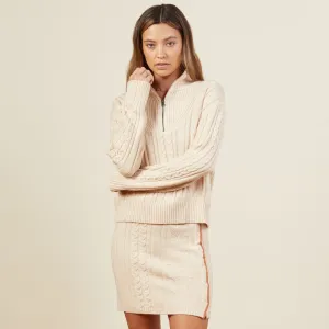 Versatile Layering Cut Slim Silhouette Merino Cable Knit Half Zip