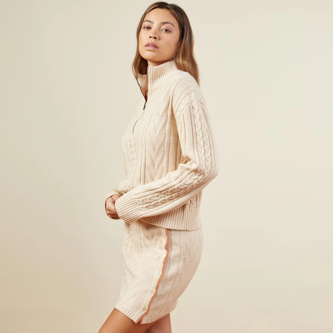 Merino Cable Knit Half Zip Ultrasoft Inner Lining High Collar Design