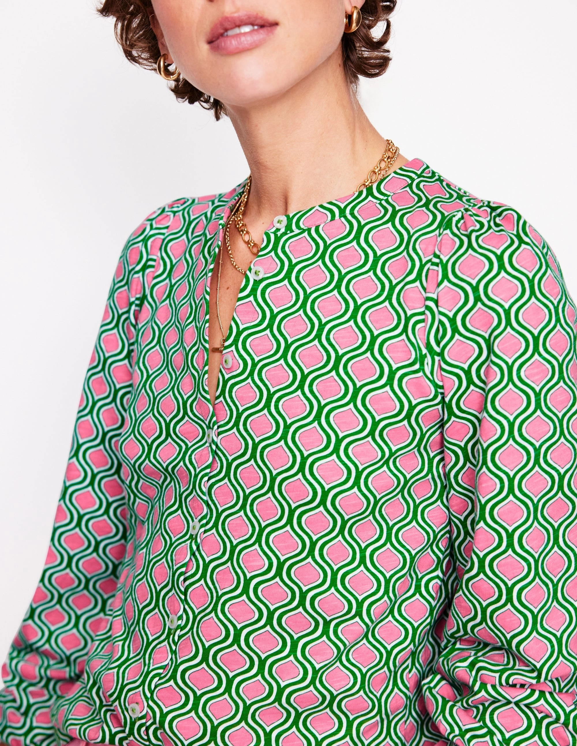 Marina Jersey Shirt-Rich Emerald, Geo Trellis Quick Access Pockets NonFadeFinish
