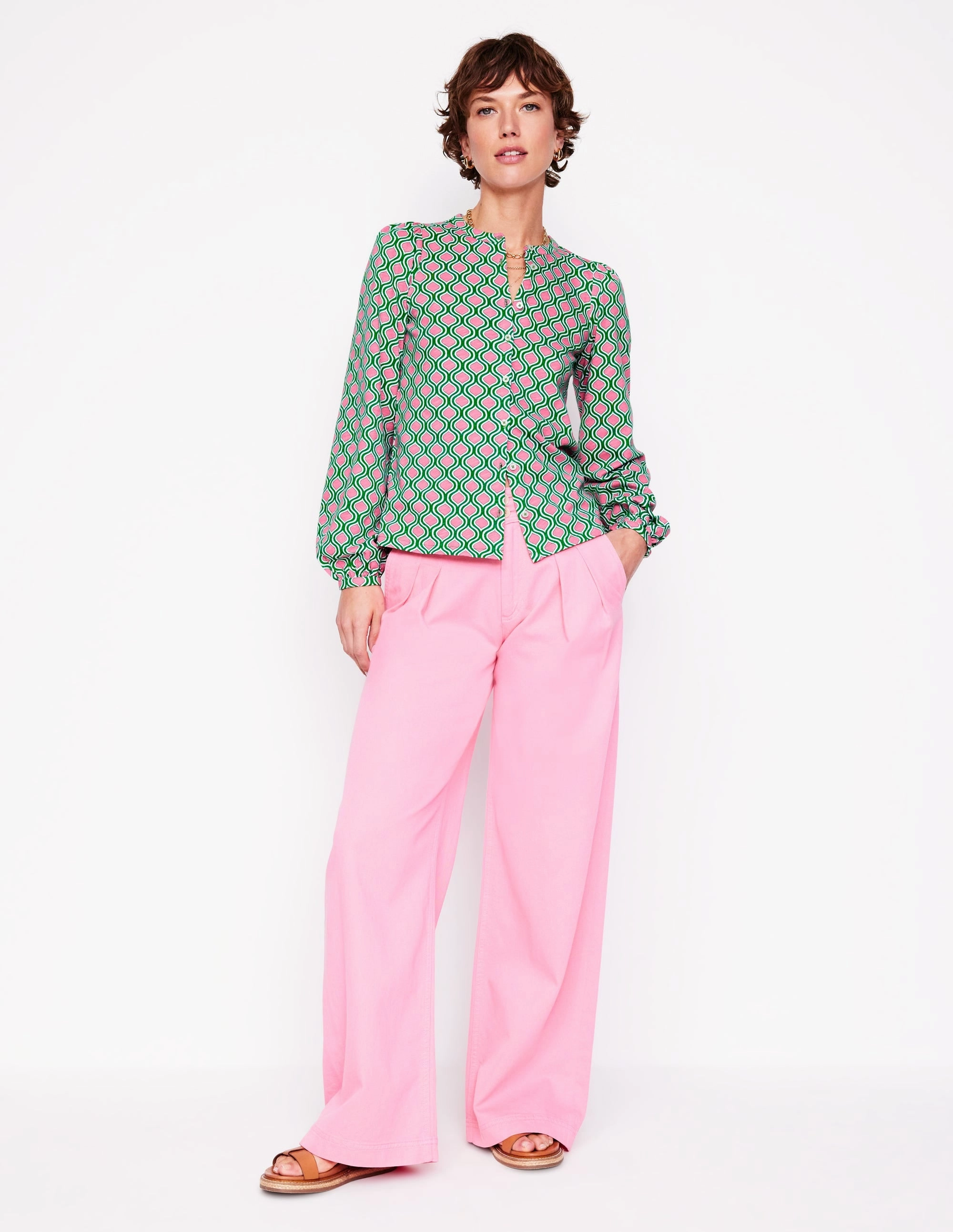 Minimalist Detailing Wear Resistant Edge Marina Jersey Shirt-Rich Emerald, Geo Trellis
