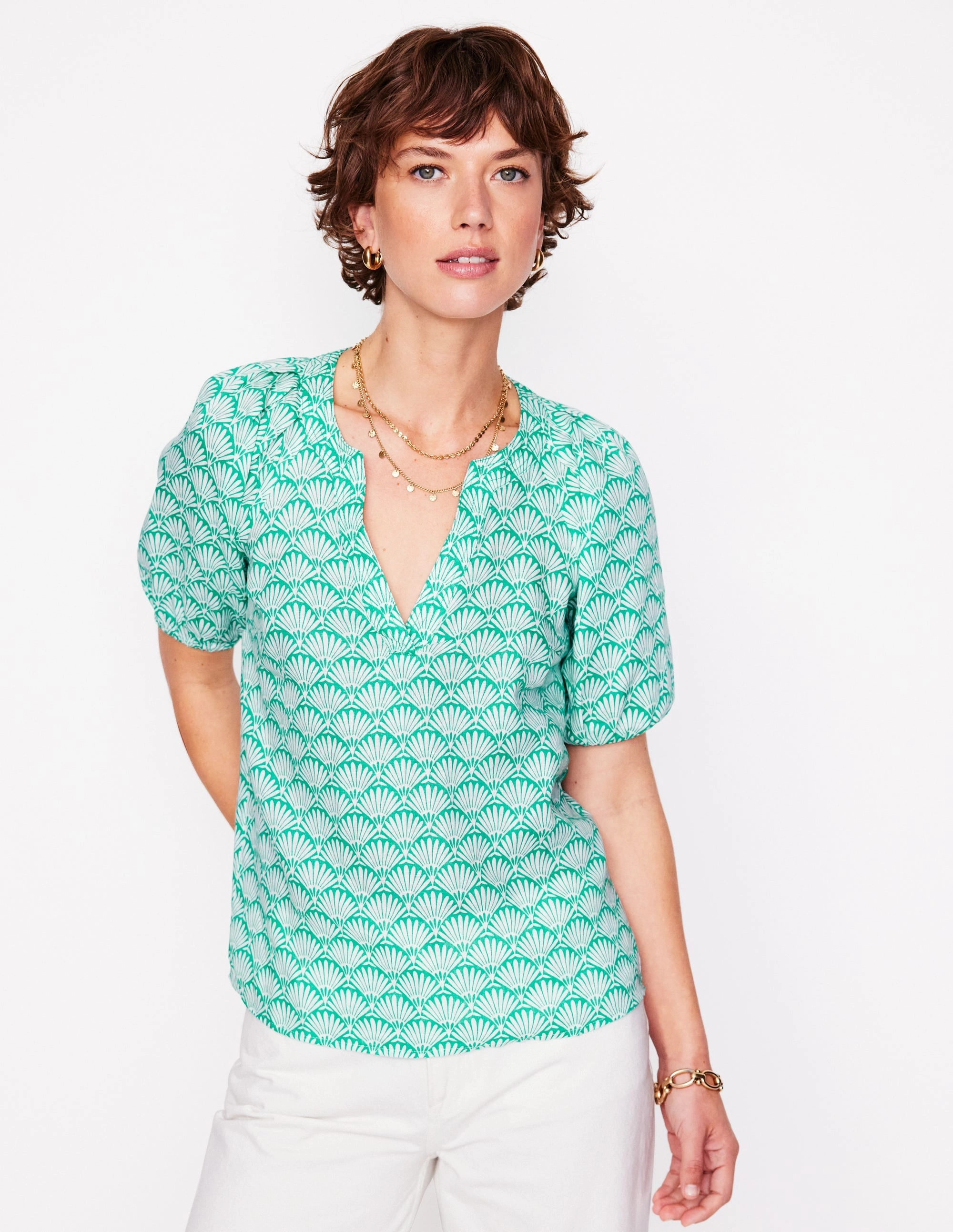 AntiStatic Weave Brooke Linen Top-Aquamarine, Deco Palm