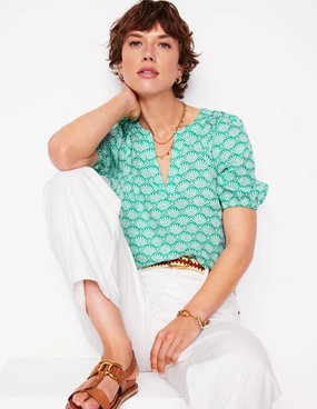 AntiPillingTechnology Brooke Linen Top-Aquamarine, Deco Palm