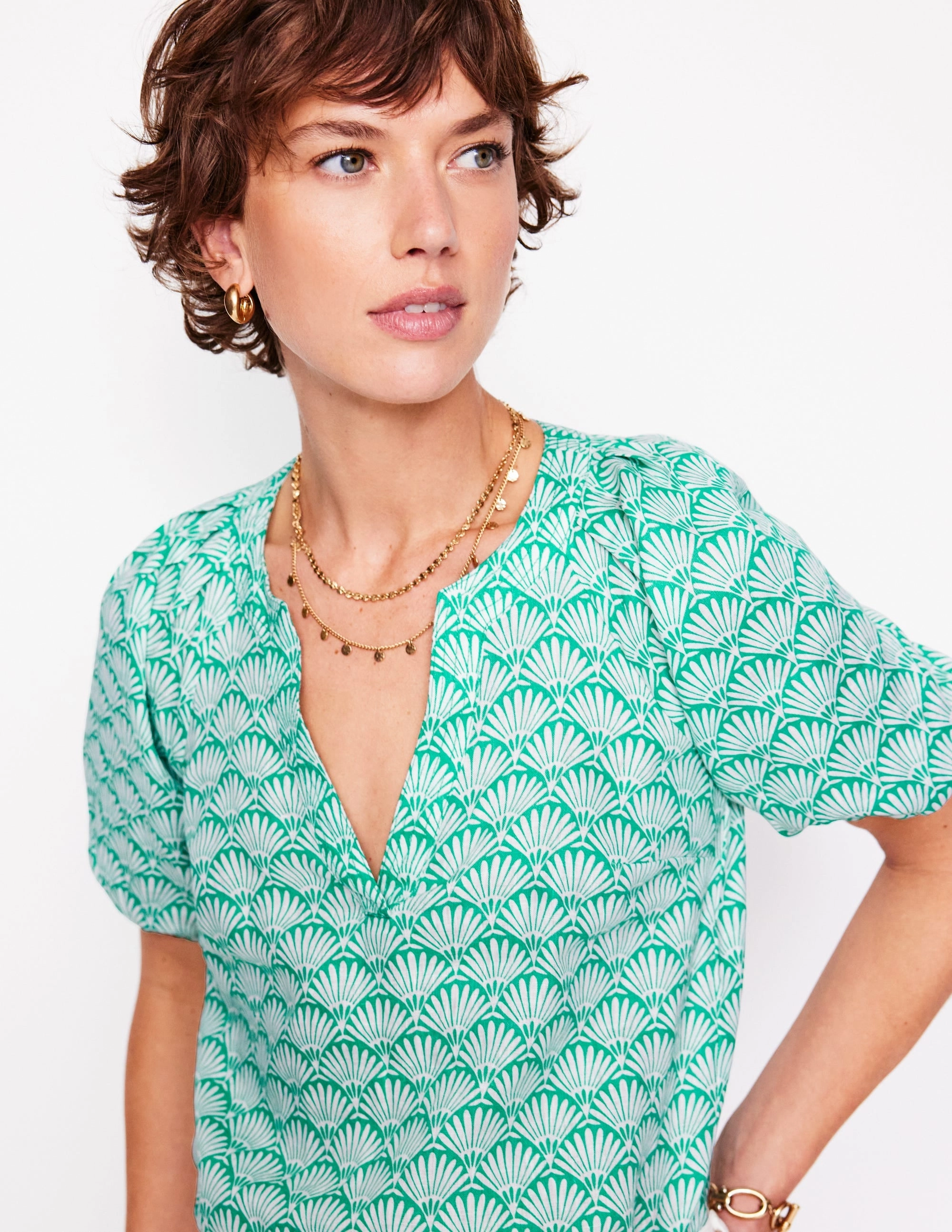Comfortable Cut Thermal Regulating Fabric Brooke Linen Top-Aquamarine, Deco Palm