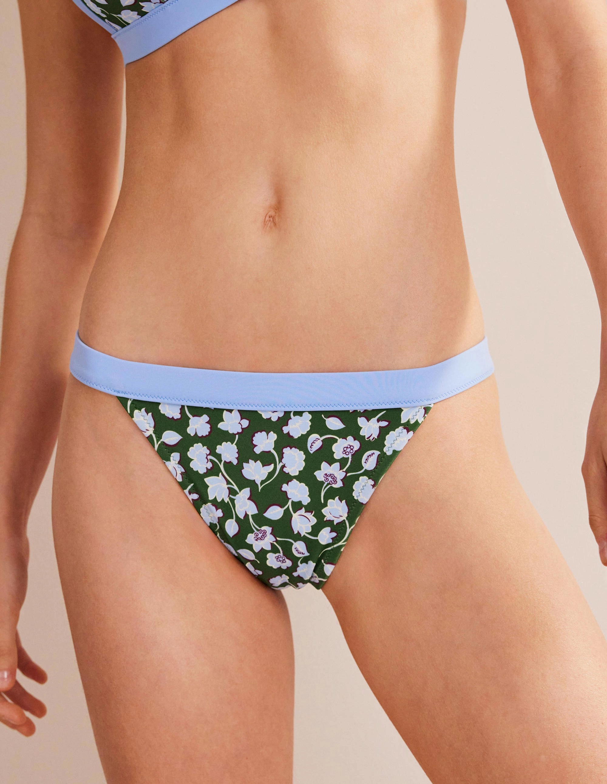 Textured-Surface Tanga Bikini Bottoms-Winter Green, Blue Floral