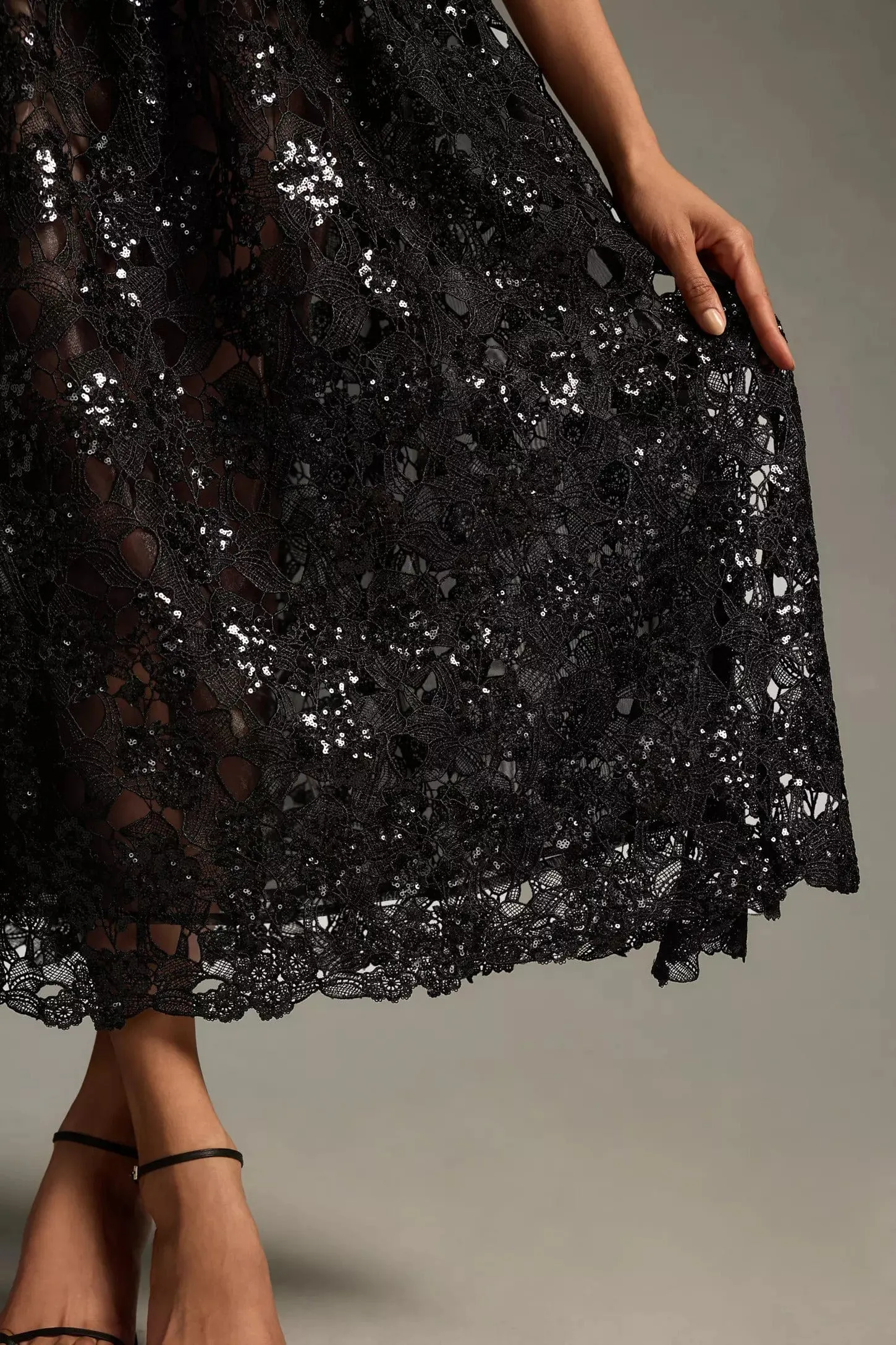 Embroidered Lace Shine Maxi Skirt Hip Skimming Seamless construction