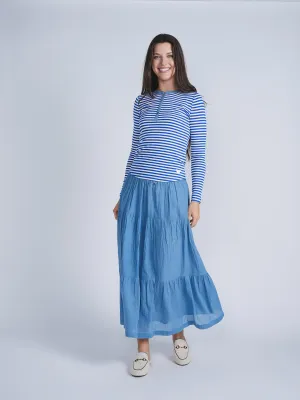 Simple Layers Minimal Design FYI Light Denim Tiered Long Skirt SB4CPT5103S
