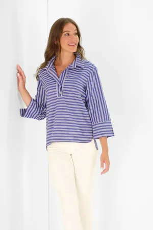 ThermalRegulating Fabric YarnDyedFabric Toni Top Navy Quad Stripe
