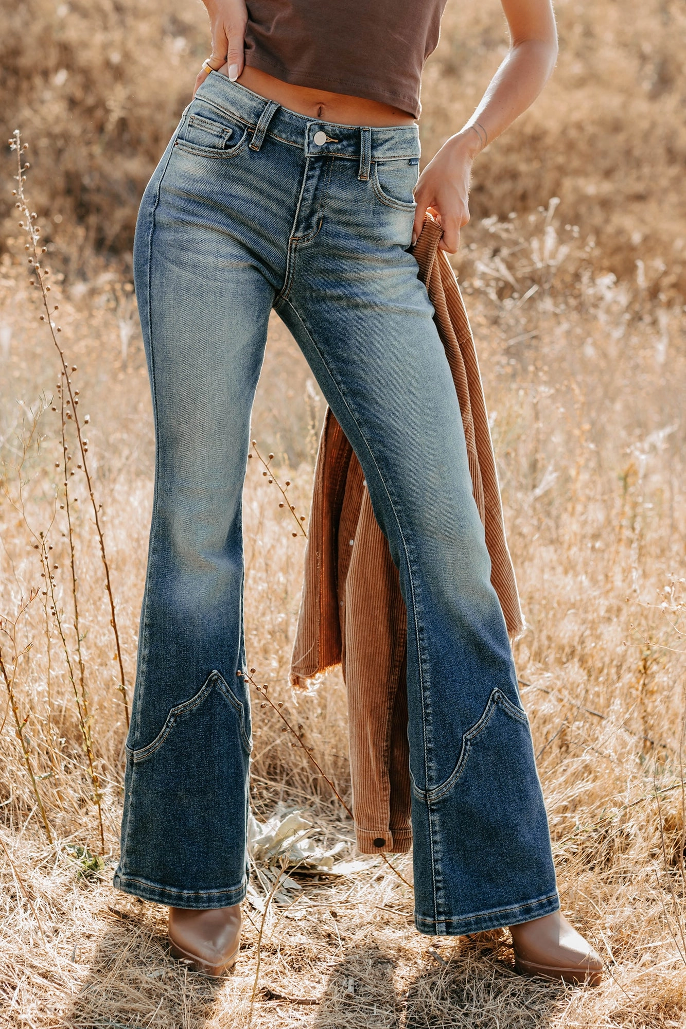 Ventilated Mesh Panels NonScratchyLining Seymour Mid Rise Western Flare Cello Jeans (Tint)