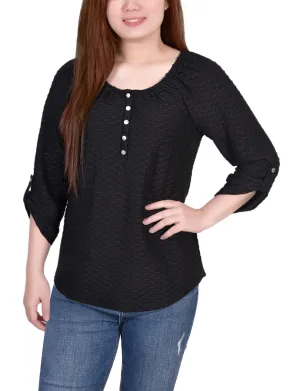 EasyCareFabric Sporty Tee 3/4 Sleeve Honeycomb Henley Top