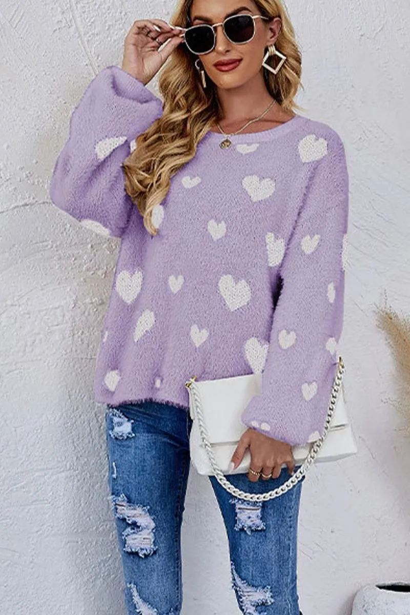 Soft Material WOMEN OVERSIZED HEART PRINTING CUTE KNIT SWEATER