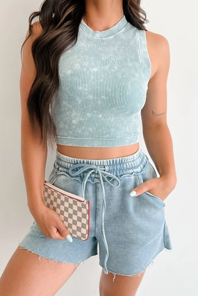 Woke Up Cute Stone Wash Padded Zenana Top (Blue Grey) AdjustableCuffs WrinkleFree Fabric