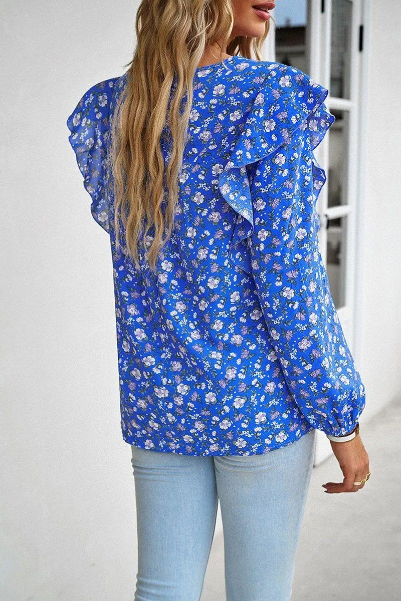 NoiseReduciting Zipper WOMEN LACE TRIM FRILL ANGEL SLEEVE FLORAL BLOUSE